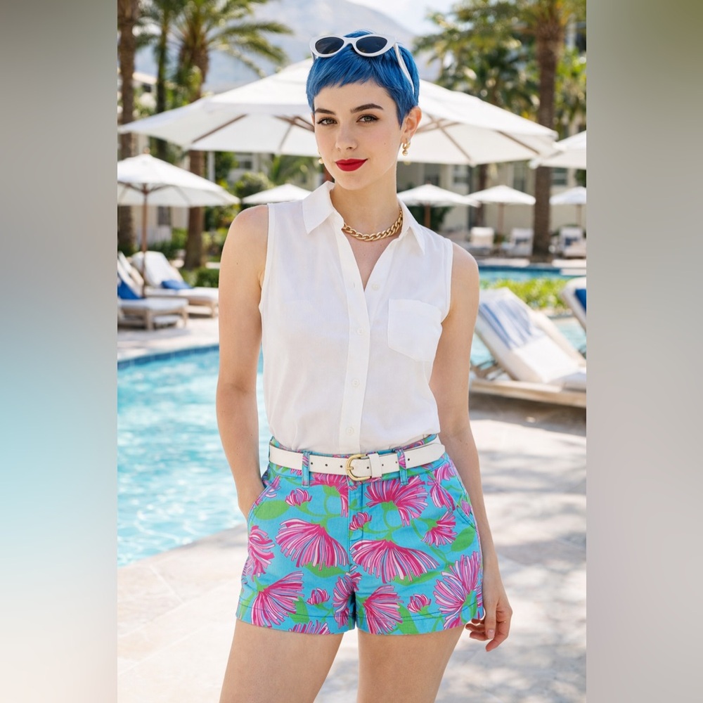 Lilly Pulitzer Callahan Shorts Size 4 Turquoise Kissue Pink Blue Resort Preppy